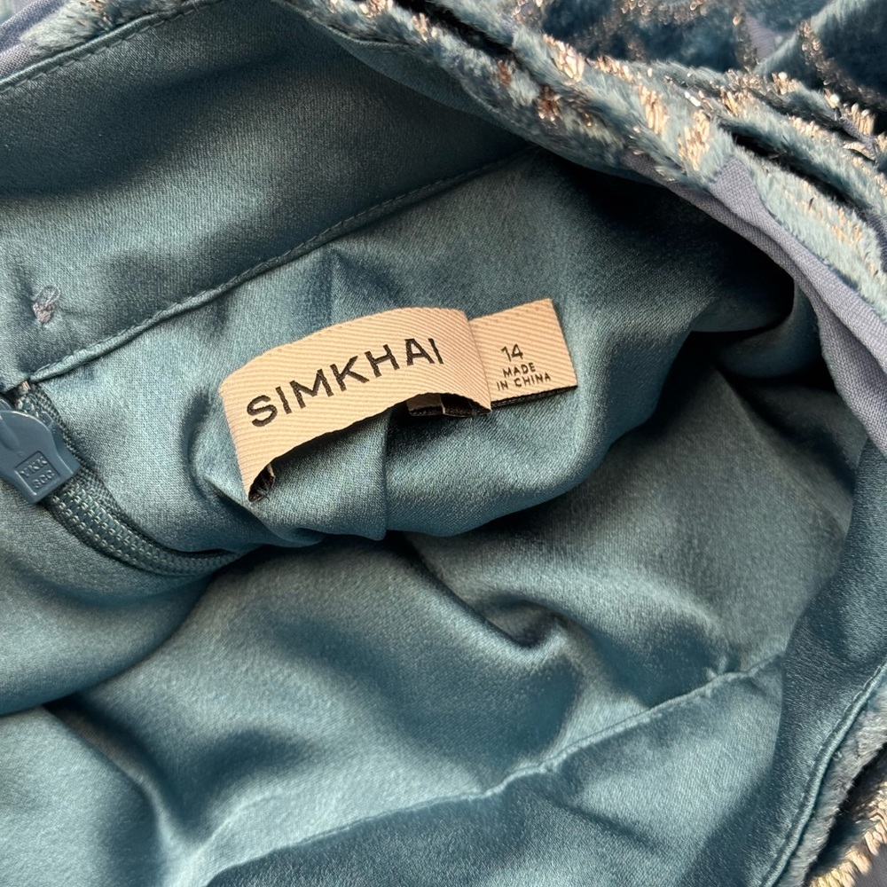 🆕 SIMKHAI 🧿 NWOT Halen Draped Velvet Mini Dress, Celestial Blue - Sz US 14 - Picture 14 of 16